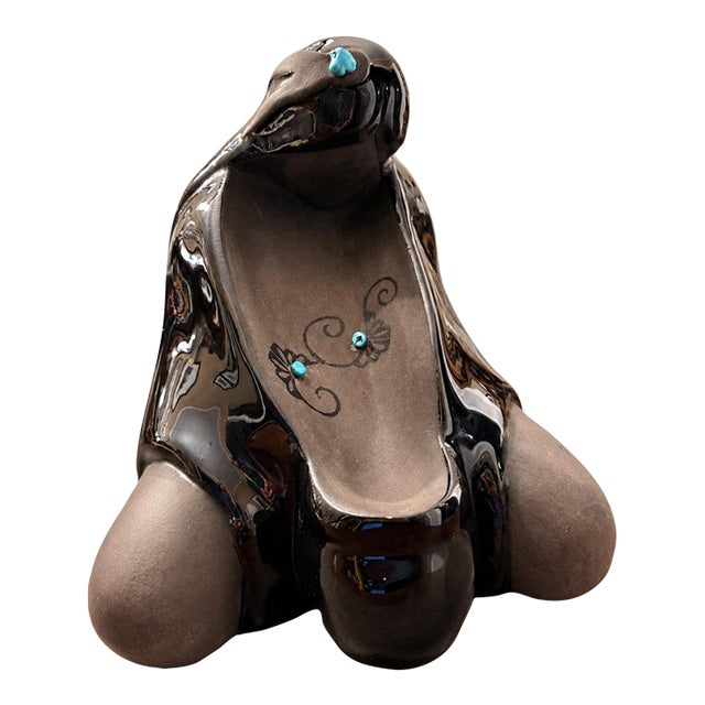 1994 Lawrence Vargas Signed Blackware Mother and Child Ceramic Sculpture For Sale