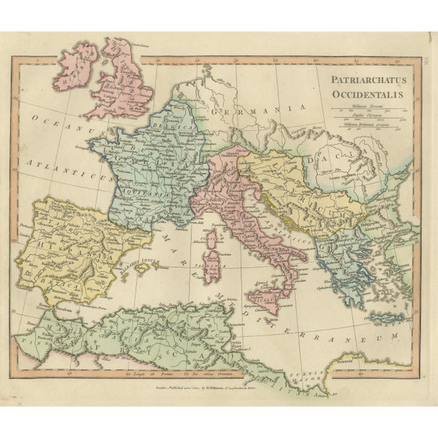 This finely engraved and delicately hand-colored historical map titled “Patriarchatus Occidentalis” was published in...