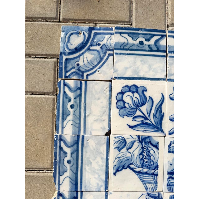 Antique 18th Century Portuguese Baroque Blue & White Fruit Basket Tile Panel For Sale - Image 6 of 14
