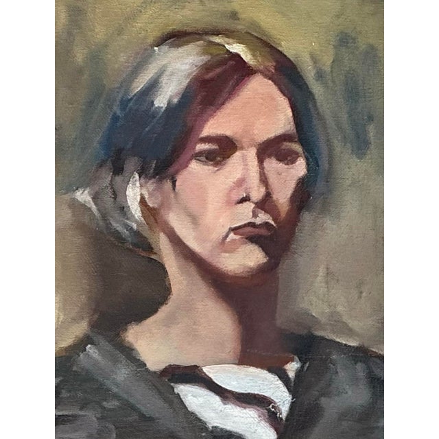 Gray Vintage Original Oil Portrait on Canvas For Sale - Image 8 of 12