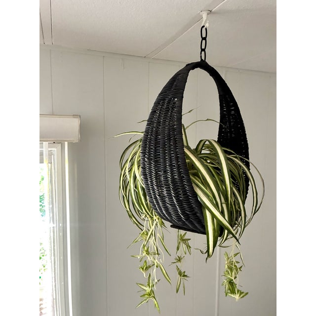 Boho Chic 1970s Hanging Swag Silk Fern in Black Basket For Sale - Image 3 of 10