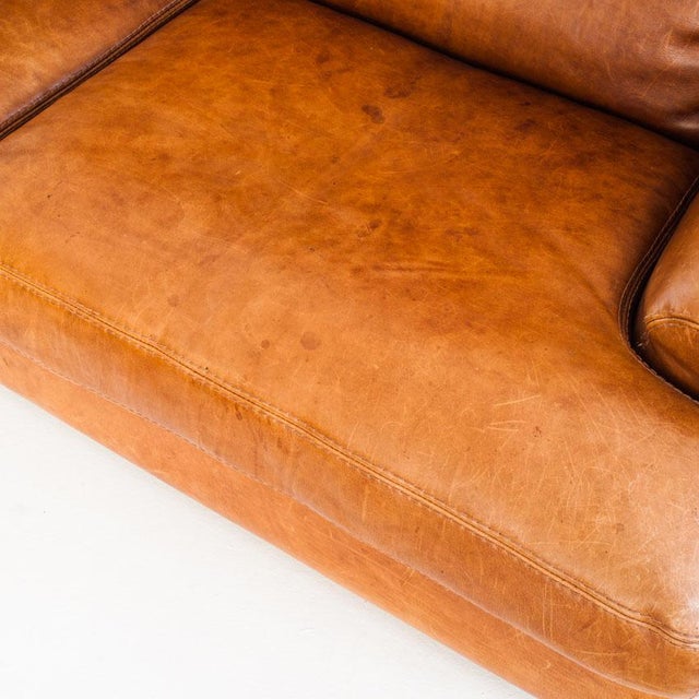 Vintage Camel Leather Convertible Sofa Bed, France, 1980s For Sale - Image 9 of 18