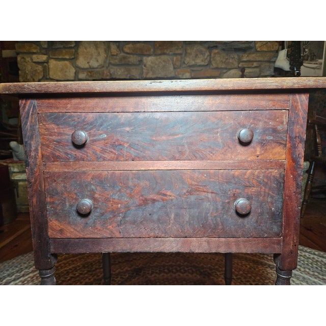 Ruby Red Antique Early 19th Century American Federal Cherry and Veneer 2 Draw Sewing Table For Sale - Image 8 of 18