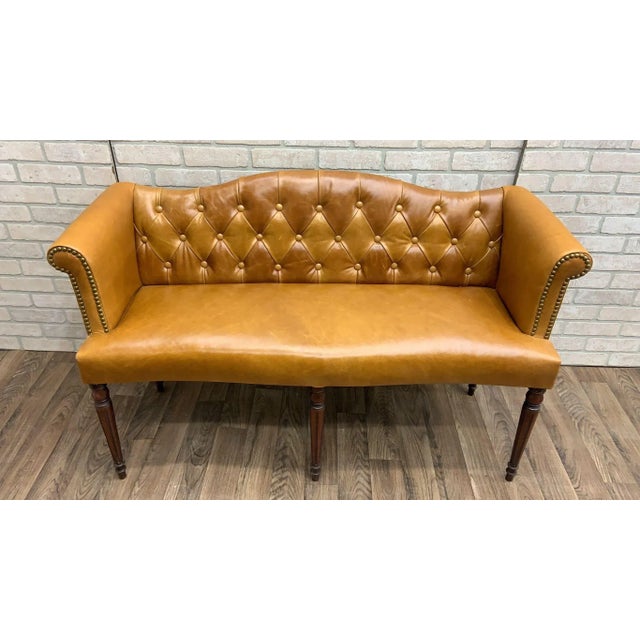 Antique British Colonial Settee Newly Upholstered in Cognac Leather ...