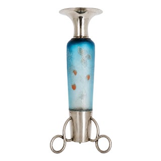 Art Nouveau Blue Cameo Glass and Silver Vase from Daum Nancy, 1900s For Sale