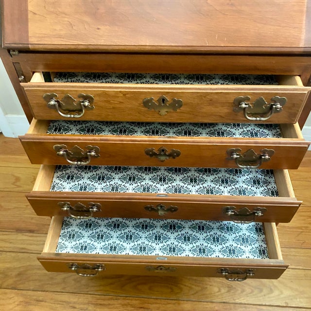 Maddox Colonial Reproductions Cherrywood Queen Anne Style Slant-Front Secretary Desk For Sale - Image 13 of 17