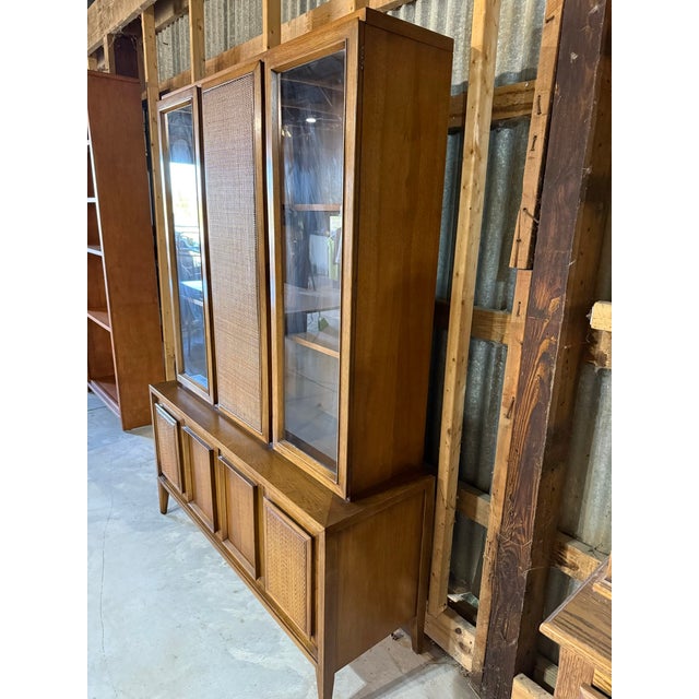 1960s 1960s Mid Century Modern Walnut & Cane Hutch For Sale - Image 5 of 16
