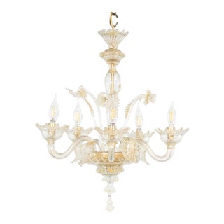 Vintage Baroque Style Gold Infused Five Arm Cristallo Murano Chandelier For Sale