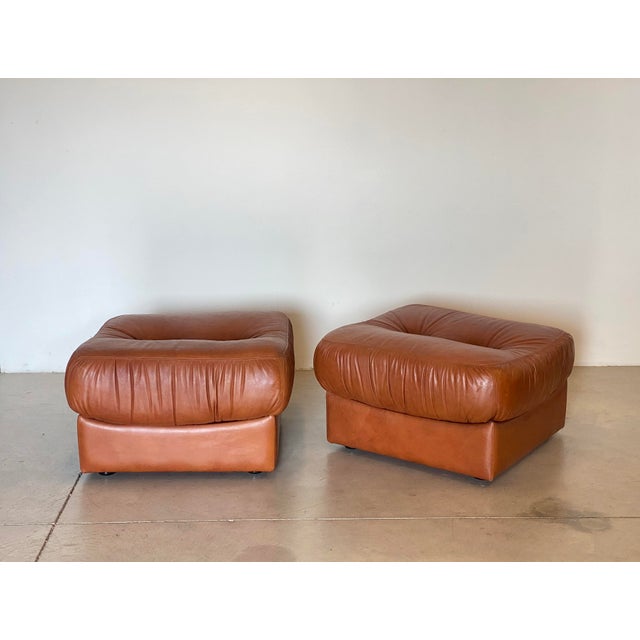 Mid-Century Modern Set of Leather Pouf, 1970s For Sale - Image 3 of 8