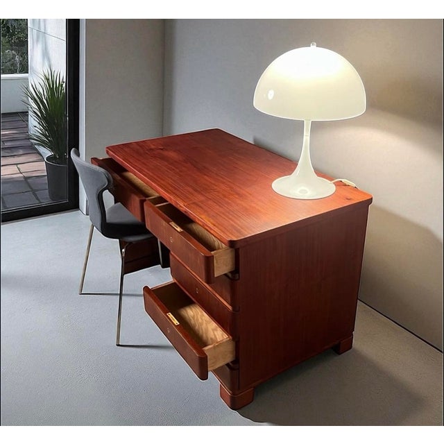 Vintage Art Deco Curved Front Desk in Elm, 1930s For Sale - Image 6 of 12
