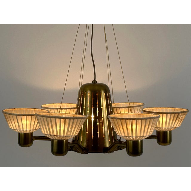 1950s Mid-Century Modern Six-Armed Chandelier from Hans Bergström, Sweden, 1950s For Sale - Image 5 of 18