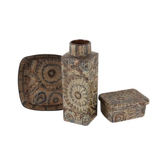 Vintage Danish Faiance Baca Vase and Bowls by Nils Thorsson 1970s From Royal Copenhagen, Set of 3 For Sale