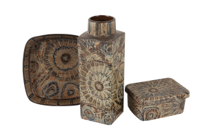 Vintage Danish Faiance Baca Vase and Bowls by Nils Thorsson 1970s From Royal Copenhagen, Set of 3