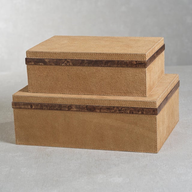 Chelia Suede Decorative Box with Burlwood Trim, Large For Sale - Image 4 of 4