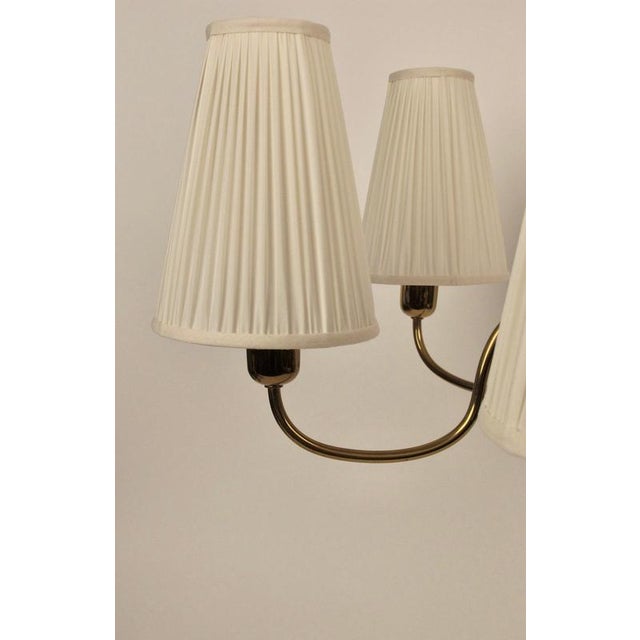 Metal Mid-Century 6-Arm Chandelier in Brass with Silk Shades by Rupert Nikoll, 1958 For Sale - Image 7 of 16