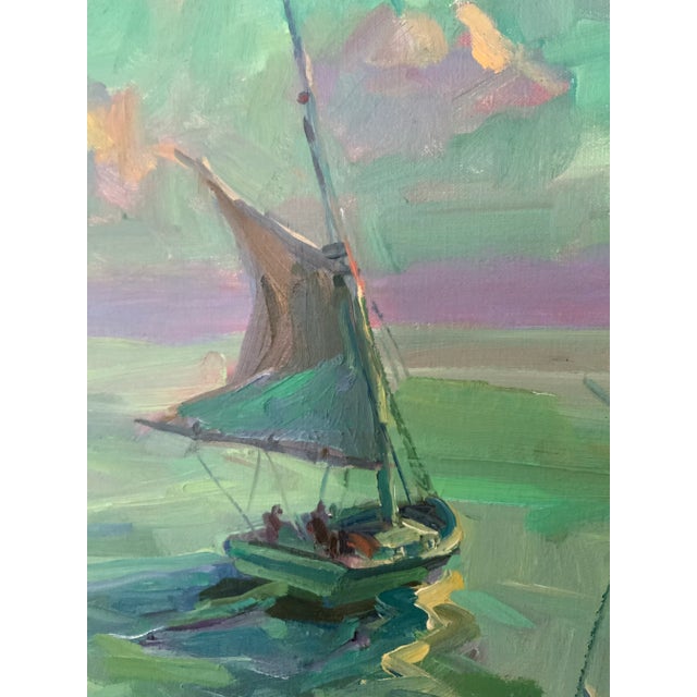 Impressionist "Moonlight Sail" Impressionist Seascape Oil Painting by James P. Kerr For Sale - Image 3 of 5