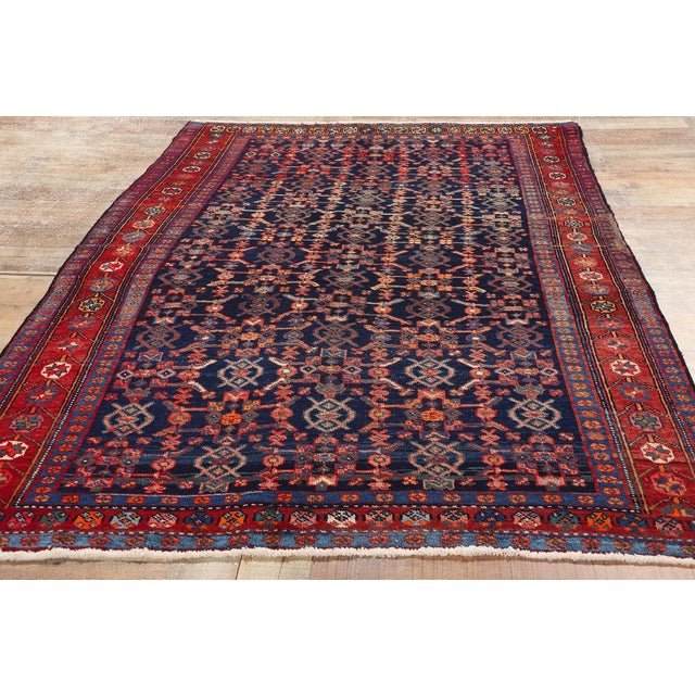 Navy Blue Antique Navy Blue Persian Kurdish Rug - 04'06 X 07'02 For Sale - Image 8 of 9
