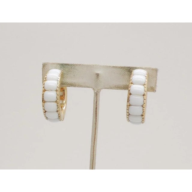 Vintage 1960s Signed Castecliff White Rhinestone Hoop Clip Earrings - 2 Pieces For Sale - Image 4 of 8