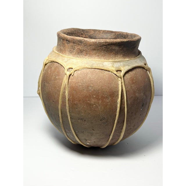Mexican Vintage Tarahumara Clay Handmade Pottery Vase Animal Hide Sinew For Sale - Image 3 of 8