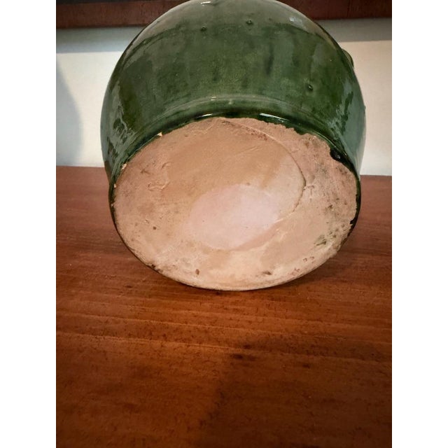 French Antique Pottery Green Glaze Ceramic Jug Earthenware Confit Vessel Cruche For Sale In Portland, ME - Image 6 of 6