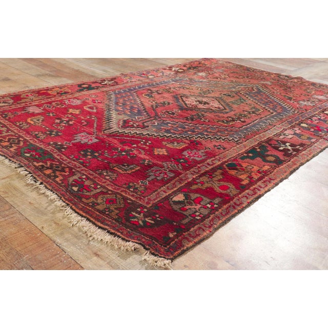 Textile Antique Red Persian Hamadan Tribal Rug, 04'03 X 06'06 For Sale - Image 7 of 10