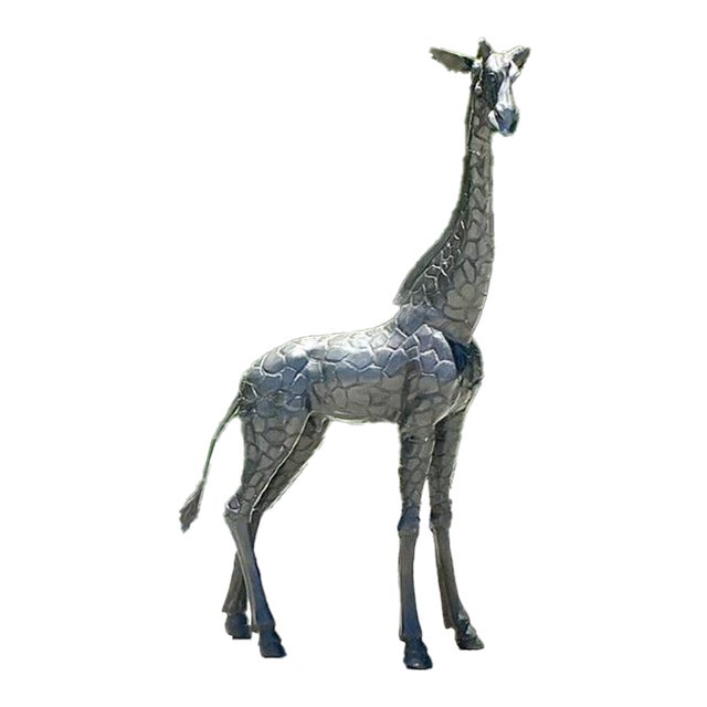 Vintage Boho Monumental Patinated Bronze Giraffe Sculpture For Sale