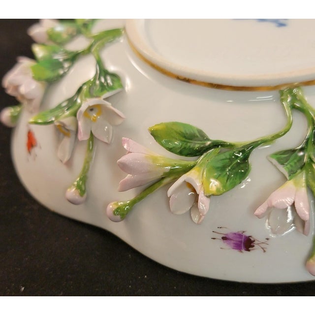 Mid-19th Century Meissen Porcelain Tea Cup and Saucer: Encrusted Flowers, Hand Painted Insects For Sale - Image 9 of 10