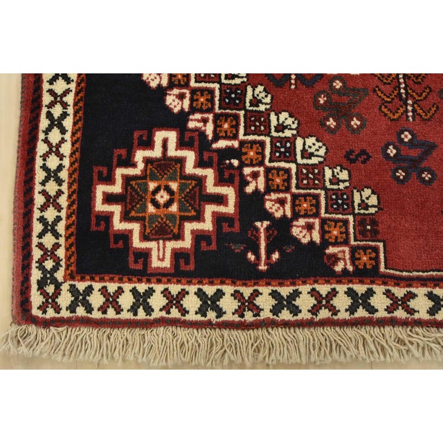 Shiraz Rug 3’5” X 4’7” Red Wool Vintage Tribal Hand-Knotted Oriental Carpet For Sale - Image 9 of 12