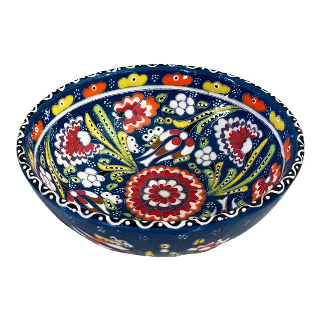 Handpainted Turkish Mezze Serving Bowl 6.25" Diameter For Sale