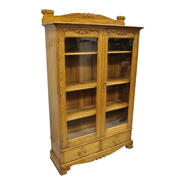 Antique Golden Oak Victorian Two Door China Chairish