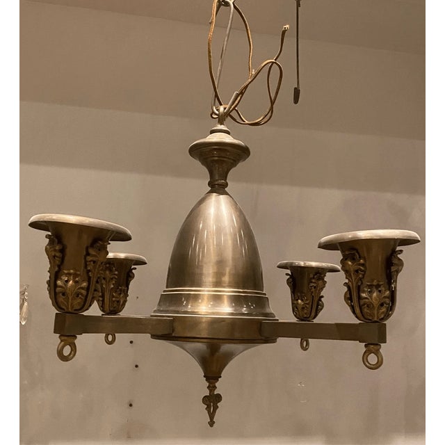 Antique Bronze Art Deco Chandelier 4 Light 20” tall 18” across