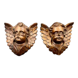 Antique Pair of Baroque Hand-Carved Putti's/Angels/Cherubs