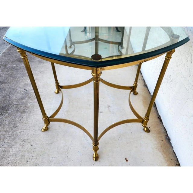 1970s Labarge Side Tables Brass Glass Hoof Footed Octagonal For Sale - Image 5 of 12
