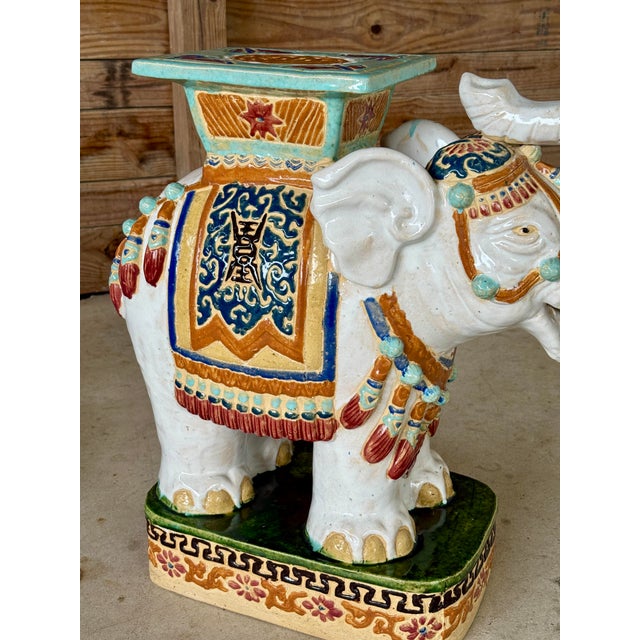 Vintage Glazed Terracotta Elephant Garden Seat or Side Table For Sale - Image 11 of 11