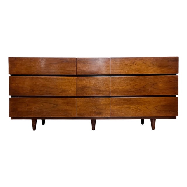 American of Martinsville Vintage Mid Century Modern 9 Drawer Lowboy Dresser, C. 1960s For Sale