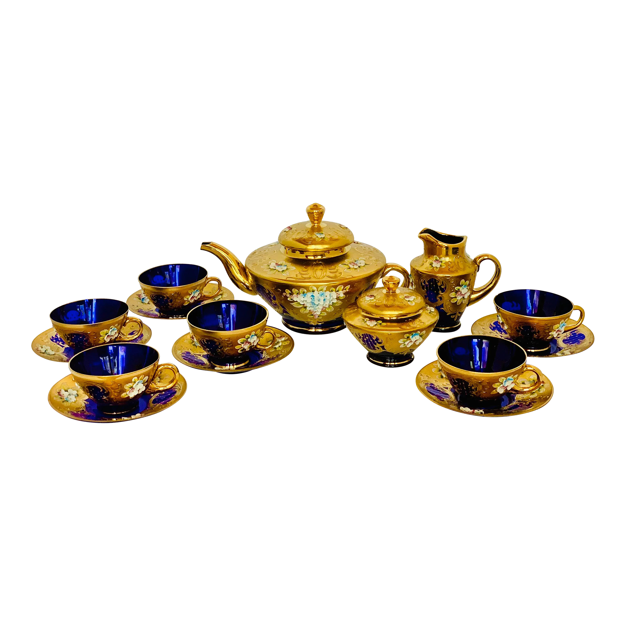 Vintage Egermann Bohemian/Czech Crystal Tea Set in Cobalt Blue