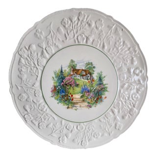 1950s Embossed Cottage Scene Cake Plate, Made in Czechoslovakia For Sale