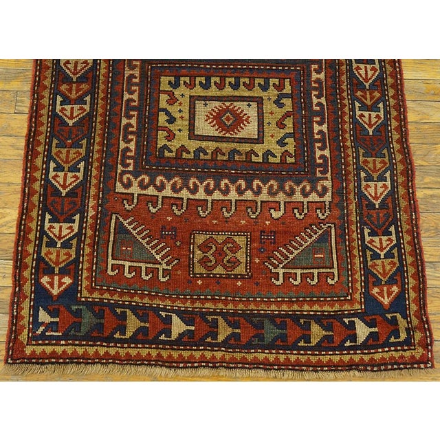 1870s Red Geometric Tribal Antique Caucasian Kazak Prayer Rug 3' X 4'9" Handknotted Wool Carpet For Sale - Image 4 of 7