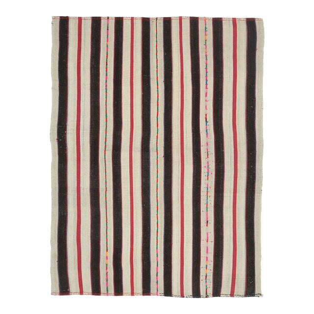 Vintage Turkish Hand-Knotted Wool Cotton Beige Kilim Area Rug For Sale