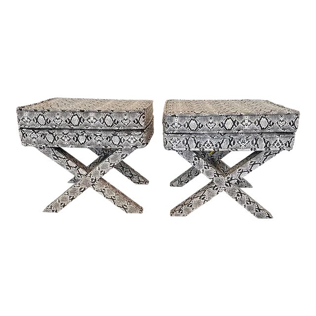 Billy Baldwin Style Faux Python Benches -A Pair | Chairish