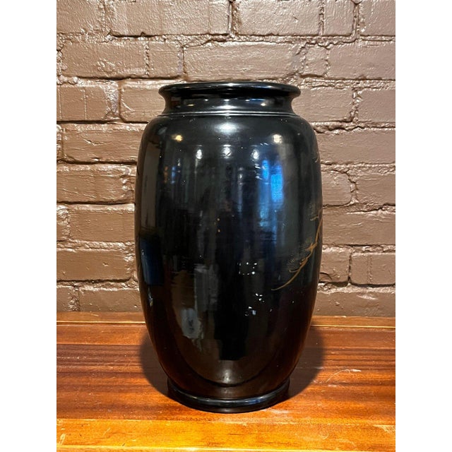 Japanese Japanese Antique High Relief Lacquer Vase Falcon Hawk Pine Tree 16" Tall For Sale - Image 3 of 7