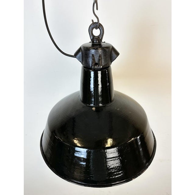 Industrial Black Enamel Factory Lamp with Cast Iron Top from Elektrosvit, 1950s For Sale - Image 9 of 16