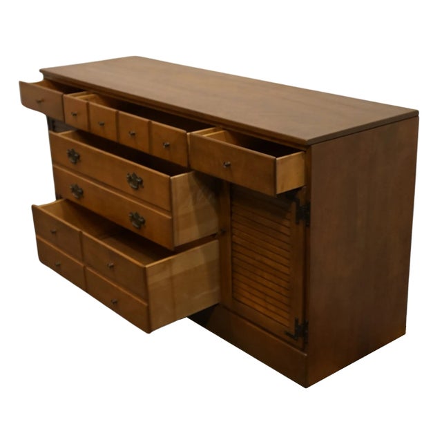 Wood Ethan Allen Heirloom Nutmeg Maple Colonial Early American 60" Triple Door Dresser W. Shutter Doors For Sale - Image 7 of 12