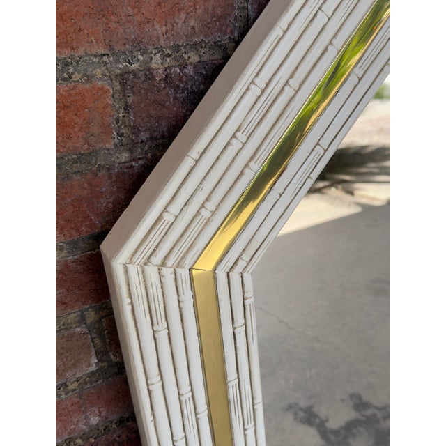 Wood 1980’s White Lacquered Faux Bamboo & Brass Hexagonal Wall Mirror -Newly Painted For Sale - Image 7 of 11