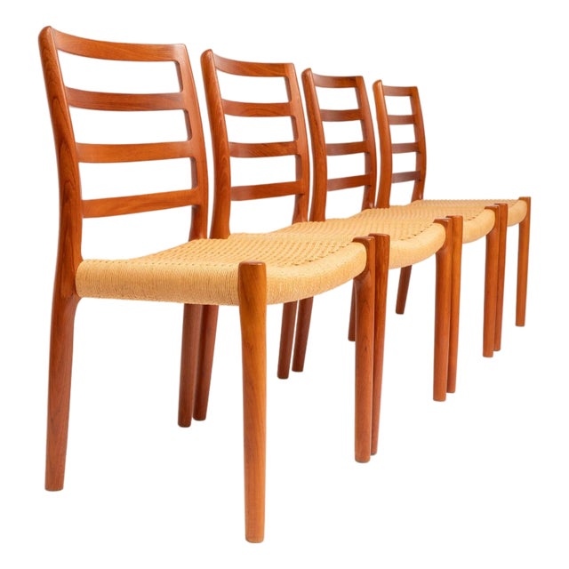 Vintage Niels Otto Møller Model 85 Teak Dining Chairs in Danish Papercord For Sale