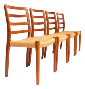 Vintage Niels Otto Møller Model 85 Teak Dining Chairs in Danish Papercord