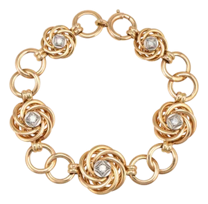 1950s Vintage Diamond Circles Bracelet Mid Century 14k Yellow Gold 8" Fine Jewelry