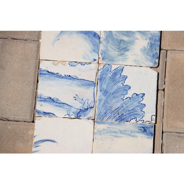 Antique 18th Century Portuguese Scenic Tiles With Rolling Hills & Botanical Details, Set of 8 For Sale - Image 4 of 10