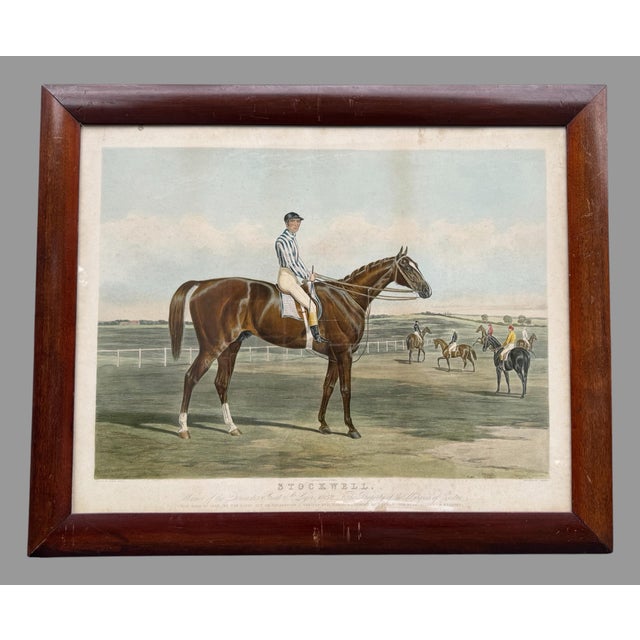 Wood Antique Mahogany Framed Horse Litho Print For Sale - Image 7 of 12