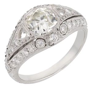 1920s Art Deco Inspired Gia 1.24 Carat Old Mine Cut Diamond Platinum Engagement Ring, Size 5.5